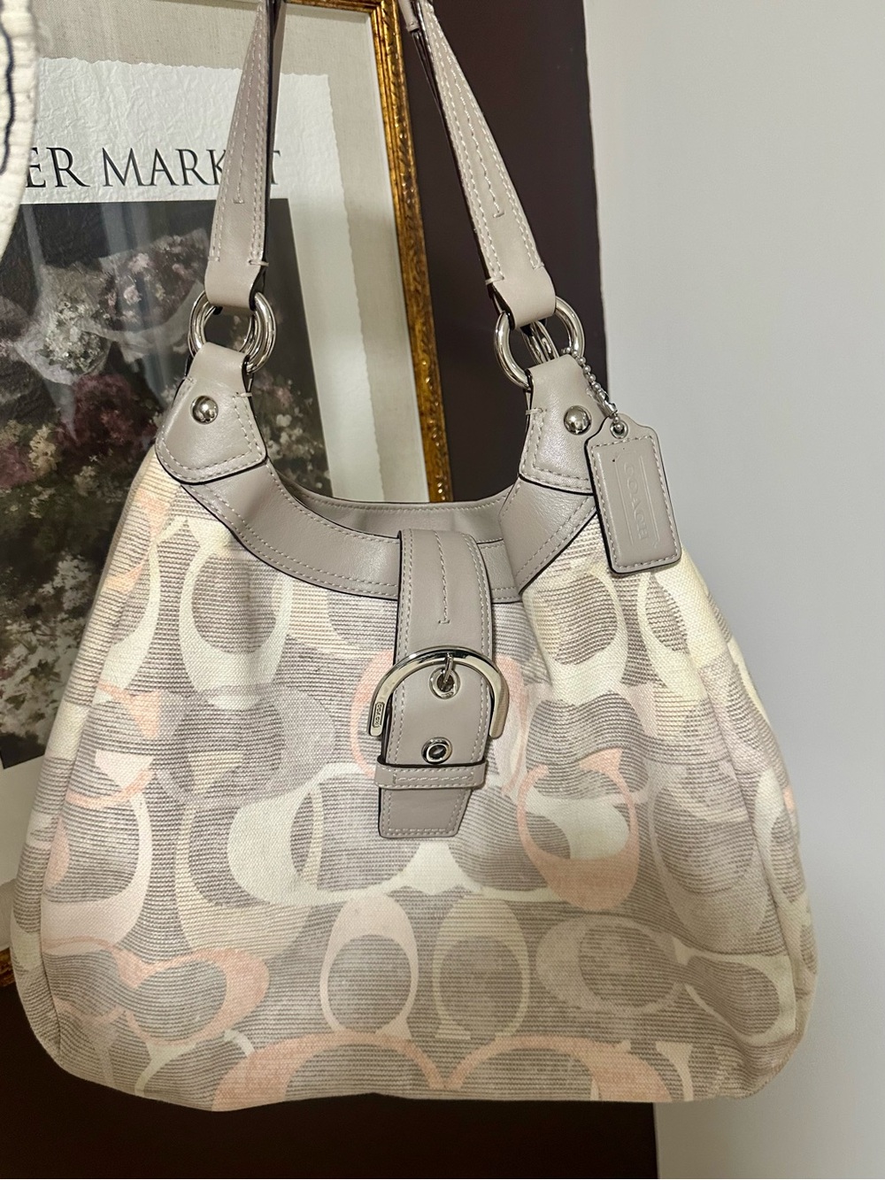 Coach Soho Optic Lynn Hobo Shoulder Bag Gray Pink Y2K